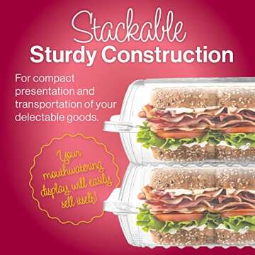 50 Clear Plastic Containers, 8" X 8" X 3" Hinged Lid Togo Containers for Food | Clamshell Food Containers for Strawberry Boxes, Bakery Supplies, Cake, Cookie, Dessert, Salad Containers, Treat Boxes