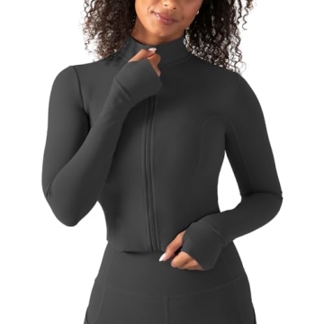 YITTY Active Women's UltraLuxe Cropped Full Zip Jacket, Athleisure, 4-Way-Stretch, Thumbholes, Onyx,...