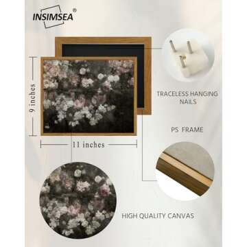 InSimSea Framed Canvas Wall Art Vintage Decor, Home Decor Garden in May Flower Art Aesthetic, Classic Rustic Flowers Wall Decoration for Bedroom Living Room Bathroom Gallery, 9"x11"