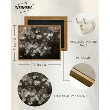 InSimSea Framed Canvas Wall Art Vintage Decor, Home Decor Garden in May Flower Art Aesthetic, Classic Rustic Flowers Wall Decoration for Bedroom Living Room Bathroom Gallery, 9"x11"