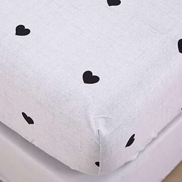 Erosebridal Grey Black Fitted Sheet Cute Heart Pattern Bed Set Girly Cartoon Love Geometric Bedding ...