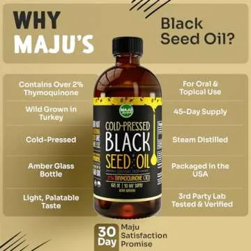 MAJU's Black Seed Oil 16oz: 3X Thymoquinone, Cold Pressed, 100% Turkish Black Cumin Nigella Sativa Seed Oil (Better Than Organic), Non-GMO, 100% Liquid Pure Blackseed Oil, Glass Bottle