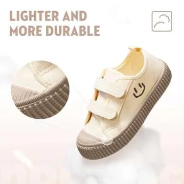 HAPPY NOCNOC Toddler Shoes for Boys & Girls, Canvas Dual Hook and Loops Sneakers with Candy-Colored Sole Khaki