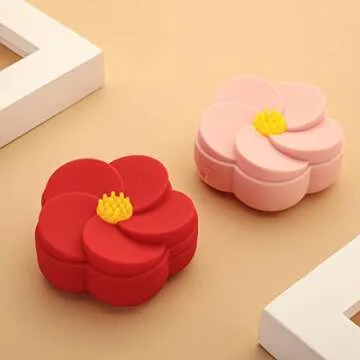 Caruncoo CARUNCOO Flower Shape Contact Lens Case,Compact Eye Contact Case for Travelling,Portable Contact Box with Mirror,Cute,Colorful,Especially (Pink)