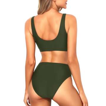 Tempt Me Women Army Green Two Piece Scoop Neck Bikini Crop Top Swimsuit Sporty High Waisted Bathing ...