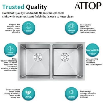 ATTOP 32" Double Bowls Undermount Kitchen Sink