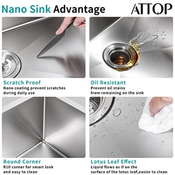 ATTOP 32" Double Bowls Undermount Kitchen Sink