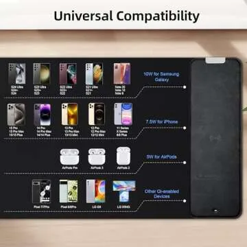 10W Wireless Charging Mouse Pad - Wireless Charging Desk Mat, 31.5" x 11.8" Extended Large Keyboard Pad, Vegan Leather, Waterproof Surface & Non-Slip Rubber Base for Office and Home, Black