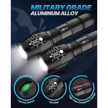 MOXTOYU Flashlight 2 Pack, 5 Modes 2000 Lumen Tactical LED Flash Light, High Lumens Bright Waterproof Flashlights, Zoomable Flash Lights for Camping, Emergencies, Outdoor, Home, Gift for Men Adult