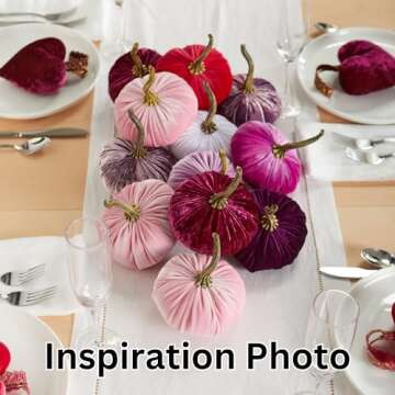 Set of 4 Small Artisan Velvet Pumpkins for Autumn Decor