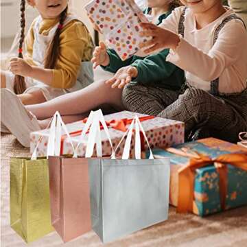 MUMULIDA Reusable Gift Bags 15 PACK Grocery Bag Shopping Tote Bags with Handles Gift Bags Bulk for Christmas Gifts Bachelorette Party Wedding Birthday Party Favors (Gold)