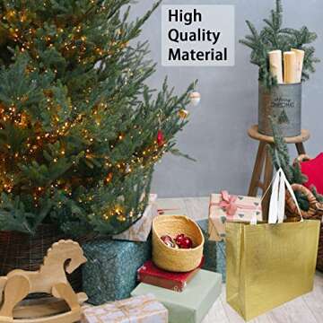 MUMULIDA Reusable Gift Bags 15 PACK Grocery Bag Shopping Tote Bags with Handles Gift Bags Bulk for Christmas Gifts Bachelorette Party Wedding Birthday Party Favors (Gold)