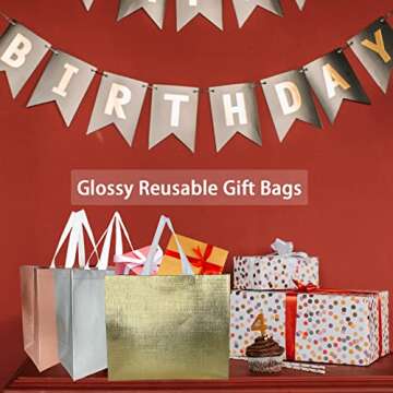 MUMULIDA Reusable Gift Bags 15 PACK Grocery Bag Shopping Tote Bags with Handles Gift Bags Bulk for Christmas Gifts Bachelorette Party Wedding Birthday Party Favors (Gold)