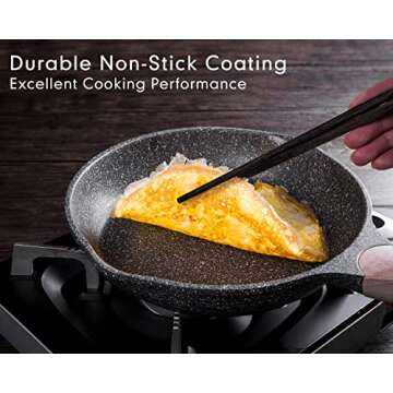 JEETEE Pots and Pans Set Nonstick 20PCS, Granite Coating Induction Compatible with Frying Saucepan, Sauté Pan, Grill Cooking Pots, PFOA Free, (Grey, Cookware Set)