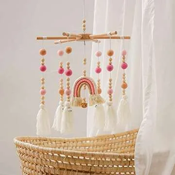 Charming Baby Crib Mobile with Colorful Wool Felt Balls
