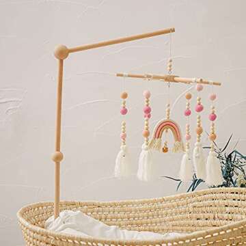 Baby Crib Mobile,Crib Mobile Wooden Mobile with Colorful Cotton Ball Wool Felt Ball Boho Baby Mobile Bassinet Mobile for Crib,Mobile for Baby Nursery and Ceiling Decoration