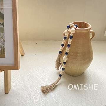 Wood Bead Garland with Tassels - Boho Home Decor Piece