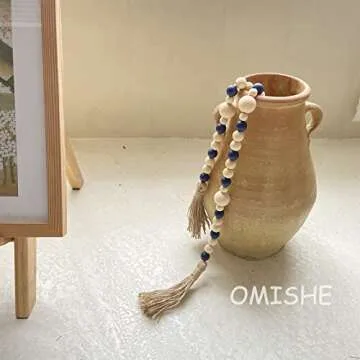 Wood Bead Garland with Tassels - Boho Home Decor Piece
