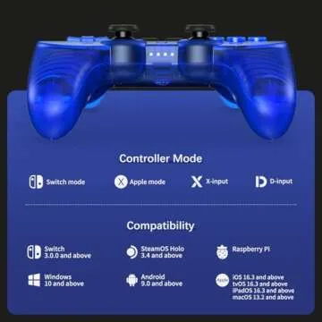 AKNES 8Bitdo Pro 2 Bluetooth Controller, Hall Effect Joystick Update, Gaming Controller Compatible with Switch, Apple, Windows, Steam Deck, Android and Raspberry Pi - Transparent Blue