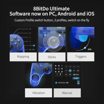 AKNES 8Bitdo Pro 2 Bluetooth Controller, Hall Effect Joystick Update, Gaming Controller Compatible with Switch, Apple, Windows, Steam Deck, Android and Raspberry Pi - Transparent Blue