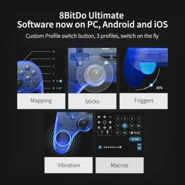 AKNES 8Bitdo Pro 2 Bluetooth Controller, Hall Effect Joystick Update, Gaming Controller Compatible with Switch, Apple, Windows, Steam Deck, Android and Raspberry Pi - Transparent Blue