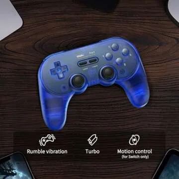 AKNES 8Bitdo Pro 2 Bluetooth Controller, Hall Effect Joystick Update, Gaming Controller Compatible with Switch, Apple, Windows, Steam Deck, Android and Raspberry Pi - Transparent Blue