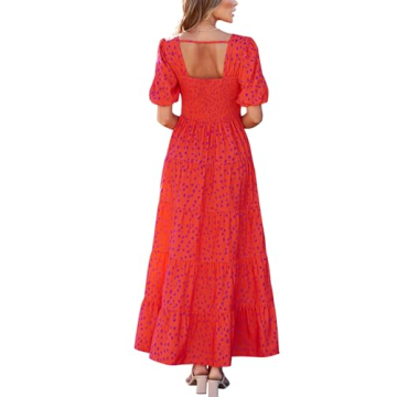 PRETTYGARDEN Short Sleeve Floral Cute Spring Dresses for Women 2024 Wedding Guest Dress Maxi Smocked Beach Summer Dress (Red Leopard,Small)