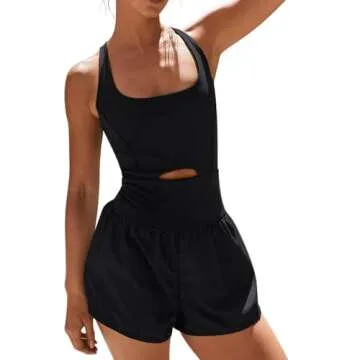 UNIANKIYA Womens Running Onesie Jumpsuits Workout Rompers One Piece Exercise Athletic Outfits Gym Yoga Clothes With Pockets