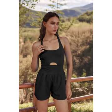 UNIANKIYA Womens Running Onesie Jumpsuits Workout Rompers One Piece Exercise Athletic Outfits Gym Yoga Clothes With Pockets