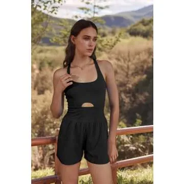 UNIANKIYA Womens Running Onesie Jumpsuits Workout Rompers One Piece Exercise Athletic Outfits Gym Yoga Clothes With Pockets