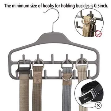 ELONG HOME Belt Hanger Rack Holder for Closet, Sturdy Belt Organizer with 360 Degree Swivel, 11 Large Sturdy Belt Hooks, Non Slip Rubberized Belt Storage, Grey