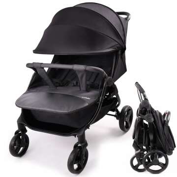 Lightweight Double Stroller for Twins - Adjustable Canopies & Reclining Seats