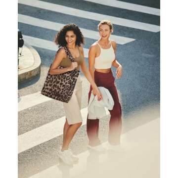 Prite Corduroy Tote Bag for Women Large Shoulder Bag with Zipper and Pockets for College Work Travel Shopping(Leopard Print)