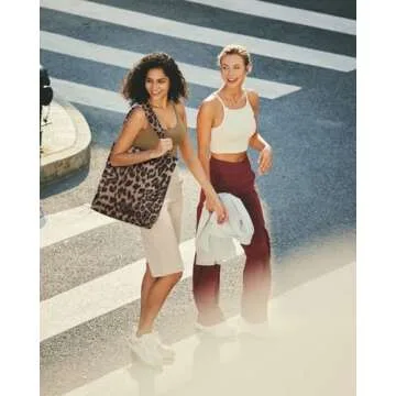 Prite Corduroy Tote Bag for Women Large Shoulder Bag with Zipper and Pockets for College Work Travel Shopping(Leopard Print)