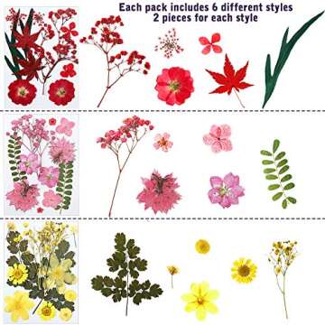 eBoot 72 Pcs Dried Pressed Flowers for Resin Molds Real Pressed Flowers Dry Leaves Bulk Natural Herb...