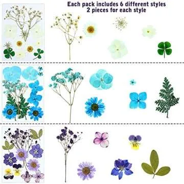 eBoot 72 Pcs Dried Pressed Flowers for Resin Molds Real Pressed Flowers Dry Leaves Bulk Natural Herbs Kit for Scrapbooking DIY Art Crafts Jewelry Molds Candle Soap Making Nails Decor(Elegant Style)