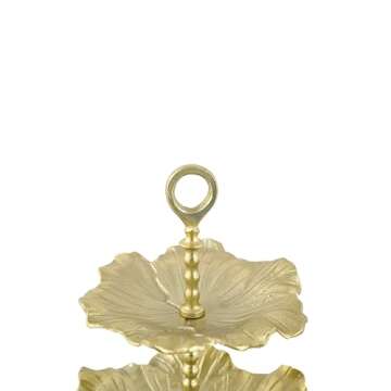 Cruiser’s Caché | 2-Tiered 17" Metal Serving Stand | Cast Leaf Design Gold Finish. for Cupcakes, Deserts, Appetizers, Weddings, Parties