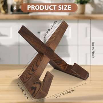 Wooden Cookbook Display Stand Holder - Adjustable, Foldable, Rustic Wood Design, Great for Kitchen C...