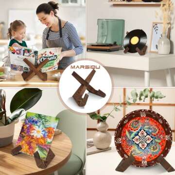 Wooden Cookbook Display Stand Holder - Adjustable, Foldable, Rustic Wood Design, Great for Kitchen Countertops, Tablets, Recipe Books, and Photos, Perfect Gift for Home Chefs and Cooking Lovers