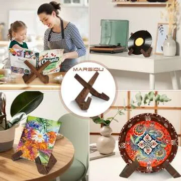 Wooden Cookbook Display Stand Holder - Adjustable, Foldable, Rustic Wood Design, Great for Kitchen Countertops, Tablets, Recipe Books, and Photos, Perfect Gift for Home Chefs and Cooking Lovers