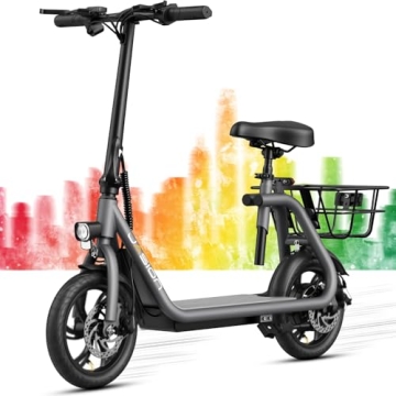 Jasion Electric Scooter Adults, 650W Peak Motor Electric Scooter with Seat Up to 20MPH, 20 Miles Ran...