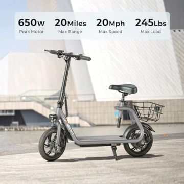 Jasion Electric Scooter for Adults Up to 20MPH, 20 Miles Range