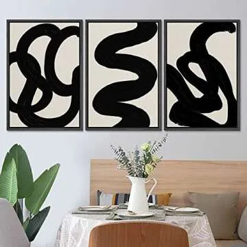 SIGNLEADER Framed Canvas Print Wall Art Set Duotone Minimal Dark Brush Stroke Landscape Abstract Shapes Illustrations Modern Art Boho Decorative for Living Room, Bedroom, Office - 24"x36"x3 BLACK