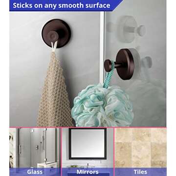 HOME SO Suction Cup Hooks for Shower, Bathroom, Kitchen, Glass Door, Mirror, Tile – Loofah, Towel, Coat, Bath Robe Hook Holder for Hanging up to 15 lbs – Waterproof & Rustproof, Dark Bronze (4-Pack)