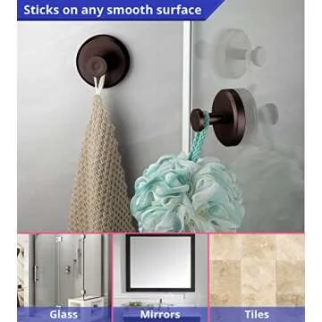HOME SO Suction Cup Hooks for Shower, Bathroom, Kitchen, Glass Door, Mirror, Tile – Loofah, Towel, Coat, Bath Robe Hook Holder for Hanging up to 15 lbs – Waterproof & Rustproof, Dark Bronze (4-Pack)