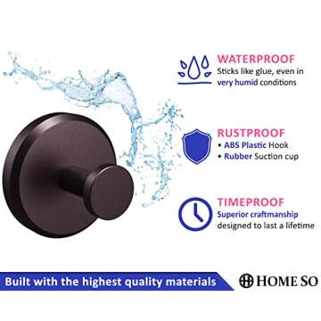HOME SO Suction Cup Hooks for Shower, Bathroom, Kitchen, Glass Door, Mirror, Tile – Loofah, Towel, Coat, Bath Robe Hook Holder for Hanging up to 15 lbs – Waterproof & Rustproof, Dark Bronze (4-Pack)