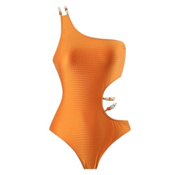 Shiny Orange One Piece Halter Bikini with Cover Up Sarong