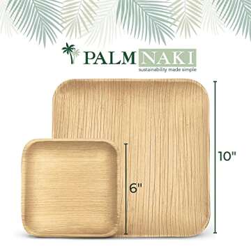 PALM NAKI Square Palm Leaf Plates (40 Count) - Disposable Dinnerware, Compostable and Biodegradable Bamboo-like Plates (6" Plates)