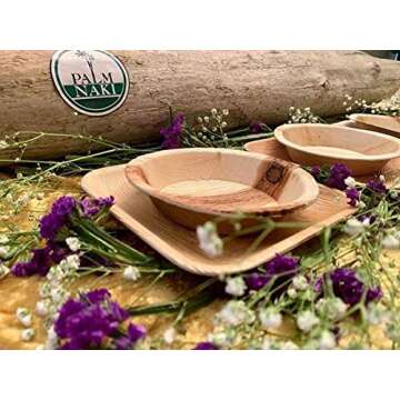 PALM NAKI Square Palm Leaf Plates (40 Count) - Disposable Dinnerware, Compostable and Biodegradable Bamboo-like Plates (6" Plates)