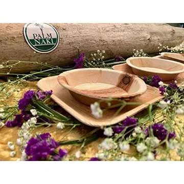 PALM NAKI Square Palm Leaf Plates (40 Count) - Disposable Dinnerware, Compostable and Biodegradable Bamboo-like Plates (6" Plates)